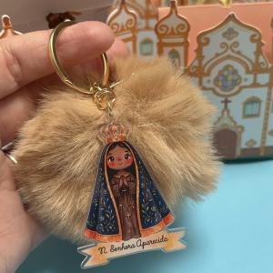 Chaveiro de Pompom N. Senhora Aparecida + Caixinha Igreja