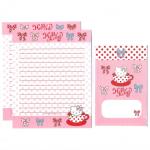 Papel de carta Sanrio Hello Kitty laços e xícara