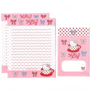 Papel de carta Sanrio Hello Kitty laços e xícara