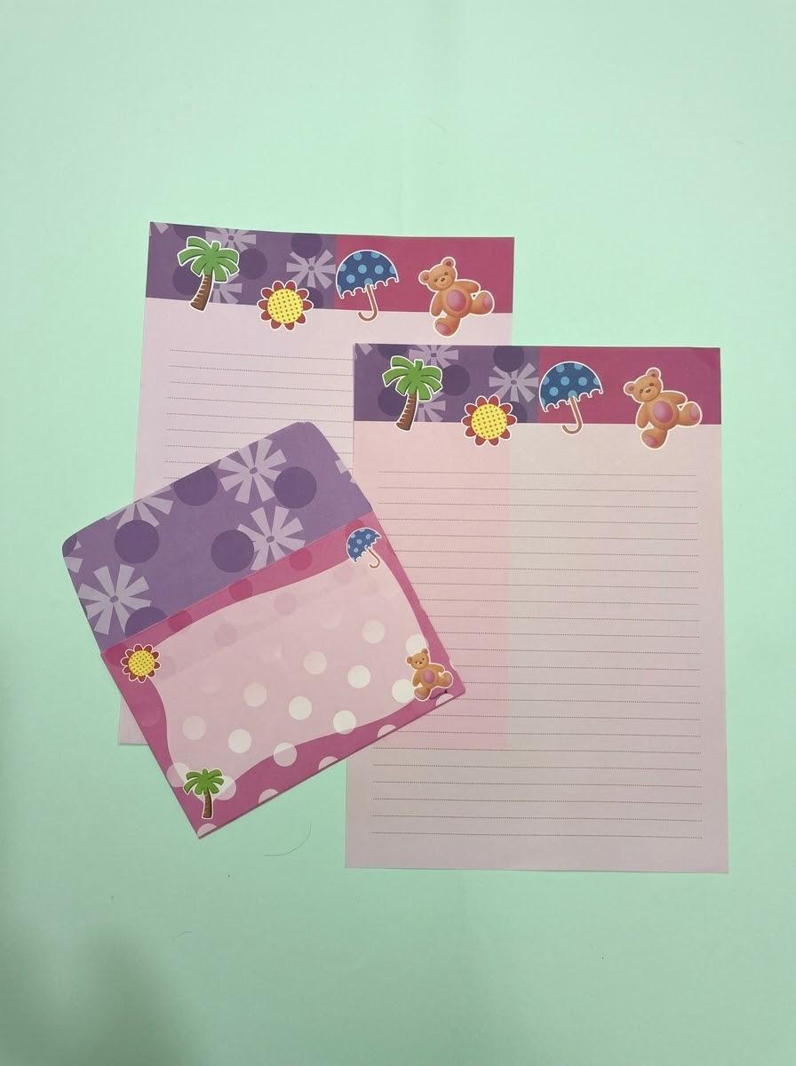 Conjunto Papel de Carta + Envelope – Ursinho e Guarda-Chuva