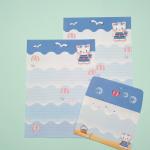 Conjunto Papel de Carta + Envelope – Gatinho Marinheiro na Praia