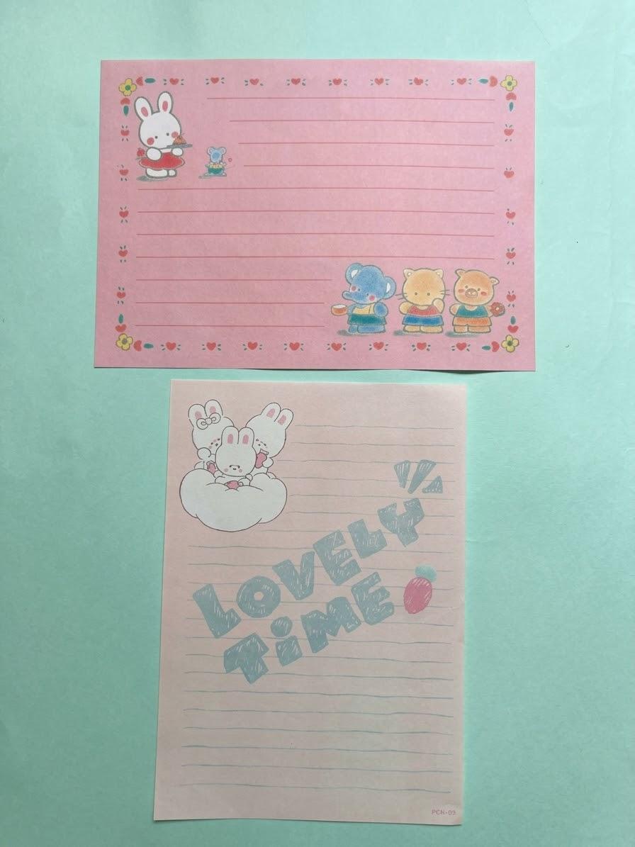 Lote Papel de Carta Vintage - Tema Coelhinhos & Amiguinhos Fofos