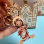 Chaveiro de Pompom Jesus Cristo + Caixinha Igreja